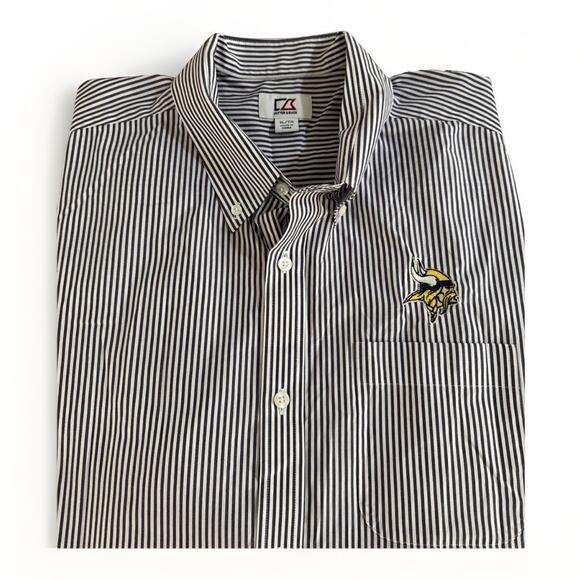 Minnesota Vikings Cutter & Buck Men’s Shirt Purple Stripe Button Down XL - Picture 1 of 6